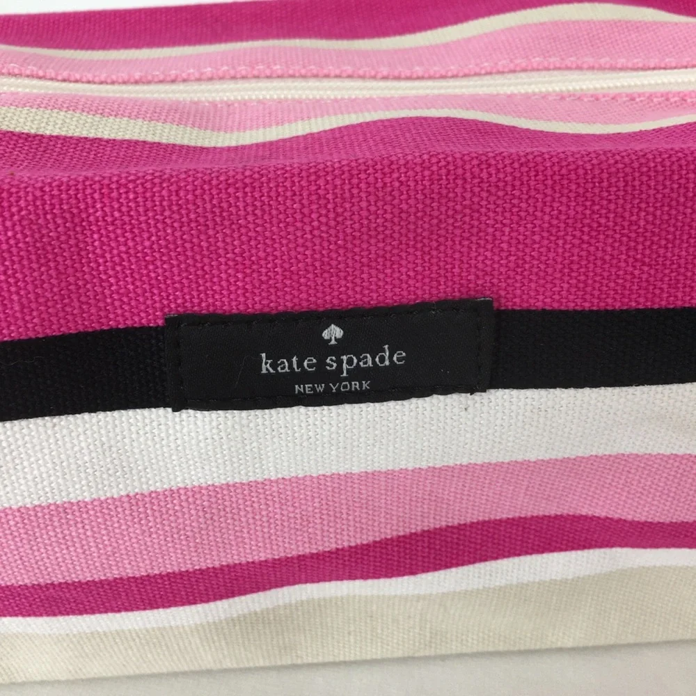 Kate Spade Pink Multi Striped Cosmetic Bag Makeup Zipper Bag Cotton Canvas NWOT